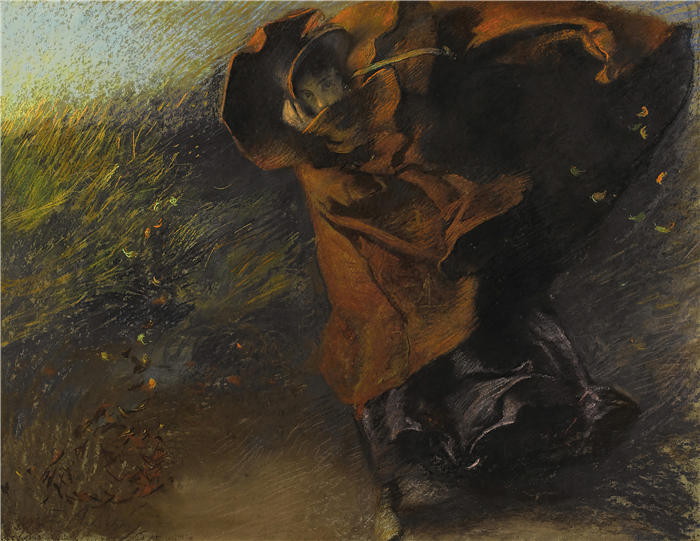 艾德文·奥斯汀·艾比(Edwin Austin Abbey,美国画家)作品-风 (1895)
