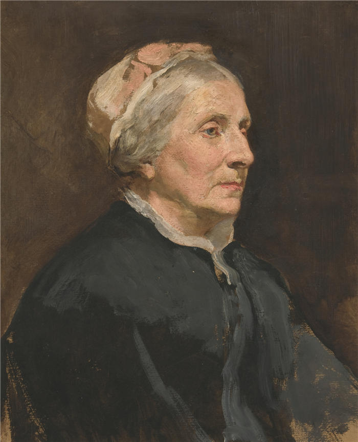 艾德文·奥斯汀·艾比(Edwin Austin Abbey,美国画家)作品-一位老妇人的肖像