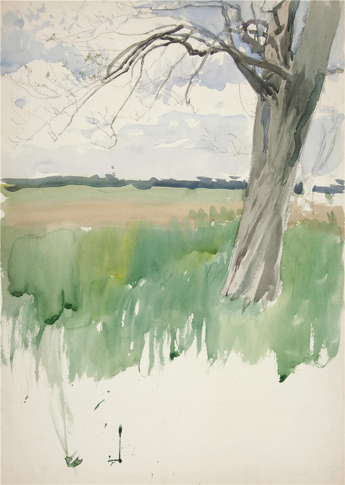 艾德文·奥斯汀·艾比(Edwin Austin Abbey,美国画家)作品-研究领域和树