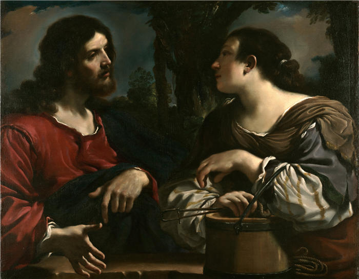圭尔奇诺 （Guercino，意大利画家）作品-《基督与撒玛利亚妇人》高清油画