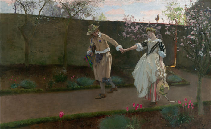 艾德文·奥斯汀·艾比(Edwin Austin Abbey,美国画家)作品-五一节早晨 (1890–94)
