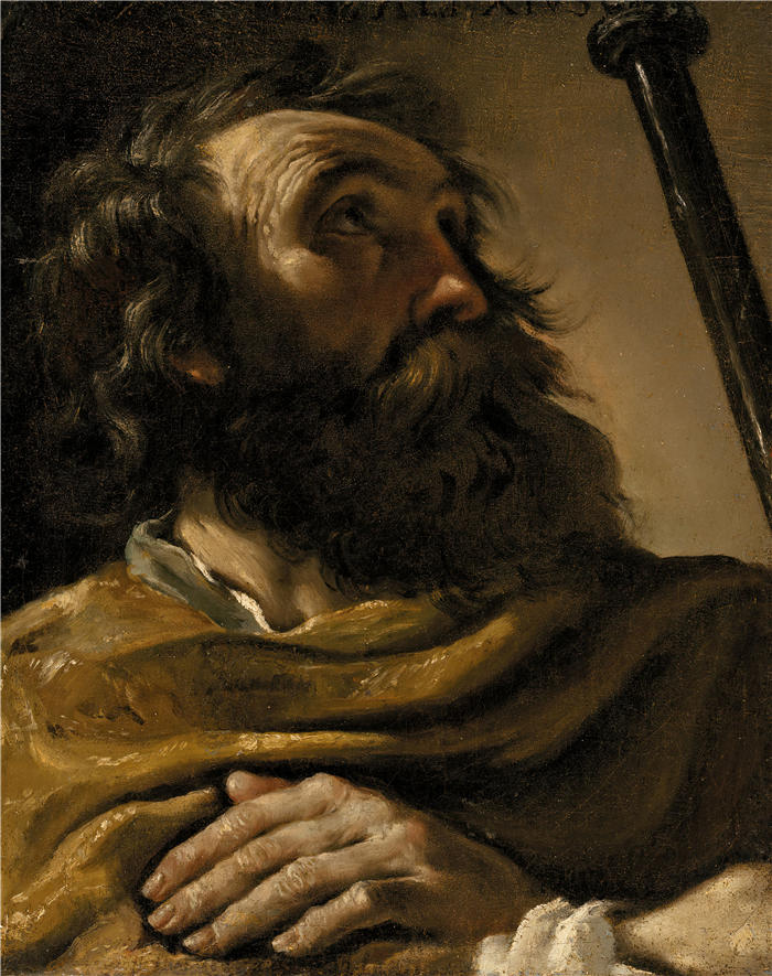 圭尔奇诺 （Guercino，意大利画家）作品-《圣亚历克修斯身着棕色裹尸布，手持法杖》高清油画