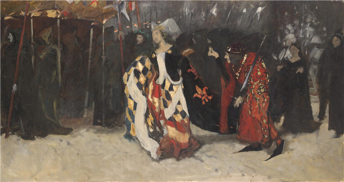 艾德文·奥斯汀·艾比(Edwin Austin Abbey,美国画家)作品-作曲研究，为格洛斯特公爵理查和安妮夫人（约 1895-1896 年）