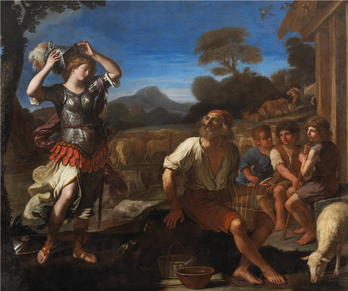 圭尔奇诺 （Guercino，意大利画家）作品-《厄米尼亚和牧羊人 (1648–49)》高清油画