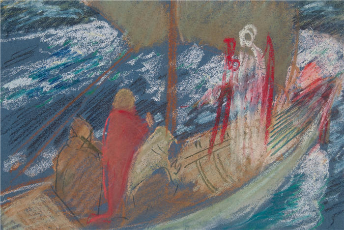 艾德文·奥斯汀·艾比(Edwin Austin Abbey,美国画家)作品-在波士顿公共图书馆探索圣杯壁画系列中的“所罗门之船”研究