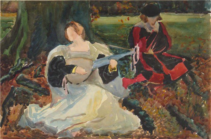 艾德文·奥斯汀·艾比(Edwin Austin Abbey,美国画家)作品-研究“公平是我的爱”，在英国普雷斯顿市美术馆绘画