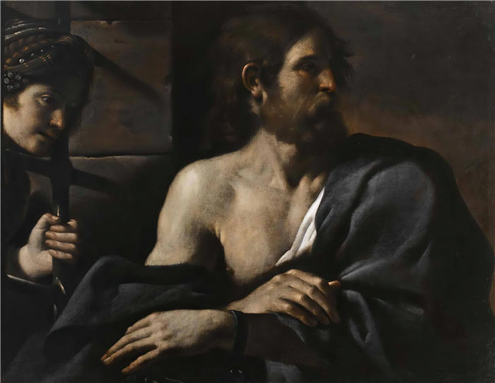 圭尔奇诺 （Guercino，意大利画家）作品-《莎乐美探访监狱中的施洗者圣约翰》高清油画
