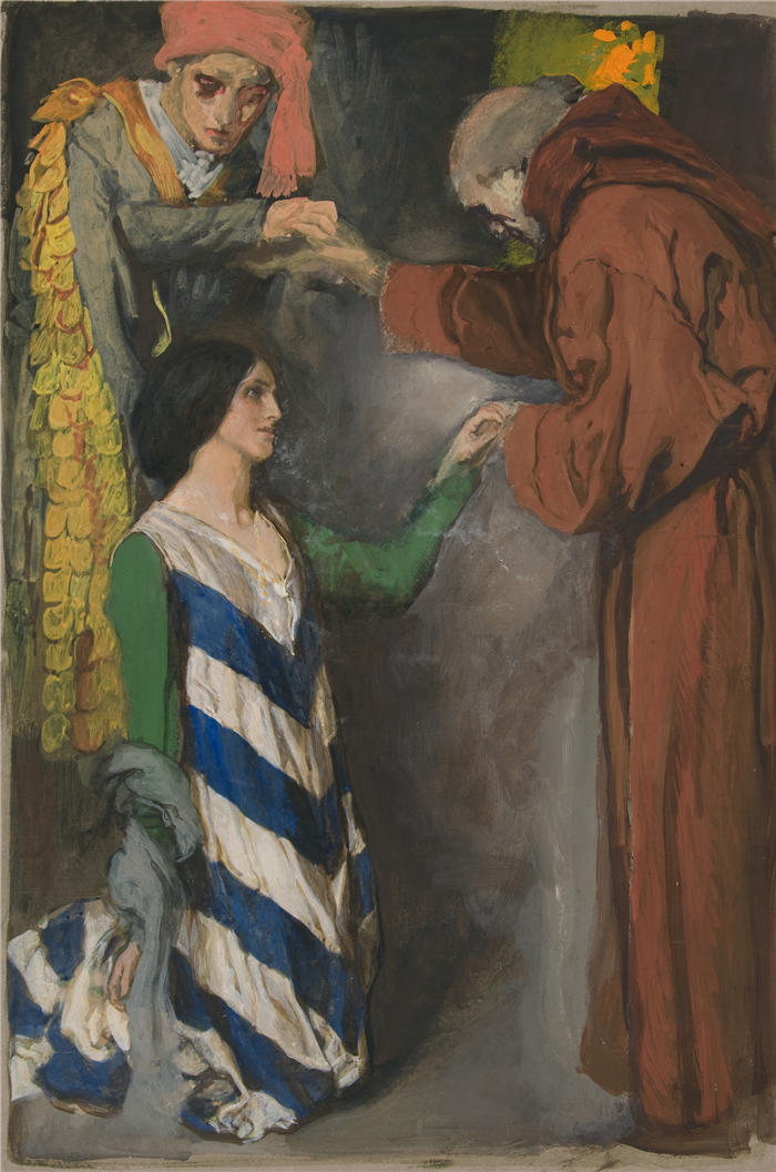 艾德文·奥斯汀·艾比(Edwin Austin Abbey,美国画家)作品-直到圣堂将二合一——第二幕、第六场、罗密欧与朱丽叶