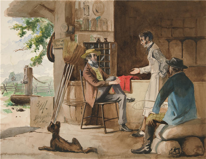艾德文·奥斯汀·艾比(Edwin Austin Abbey,美国画家)作品-三名男子在一家干货店——杜比维尔乡村商店
