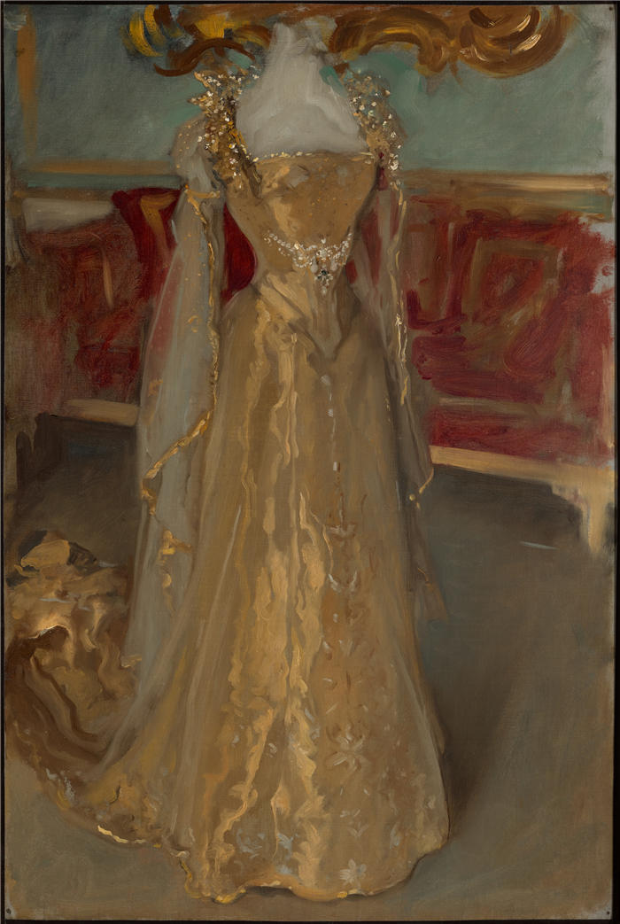 艾德文·奥斯汀·艾比(Edwin Austin Abbey,美国画家)作品-亚历山德拉王后礼服的帷幔研究，为爱德华七世加冕（约 1902–1907 年）