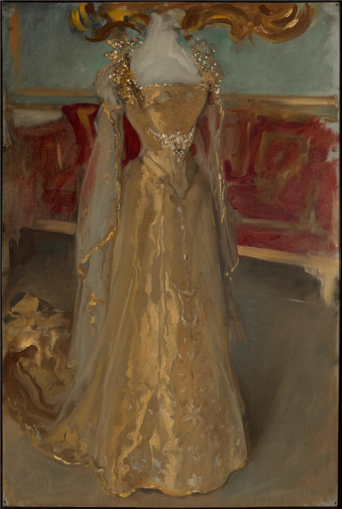 艾德文·奥斯汀·艾比(Edwin Austin Abbey,美国画家)作品-亚历山德拉王后礼服的帷幔研究,为爱德华七世加冕(约 1902–1907 年)