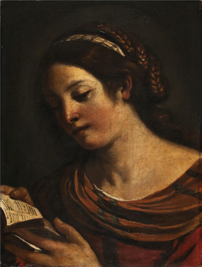 圭尔奇诺 （Guercino，意大利画家）作品-《年轻的女孩阅读》高清油画