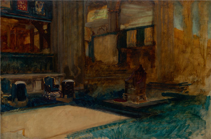 艾德文·奥斯汀·艾比(Edwin Austin Abbey,美国画家)作品-威斯敏斯特教堂的内部研究，为爱德华七世加冕（约 1902 年）