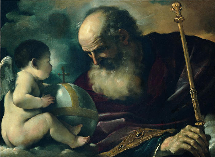 圭尔奇诺 （Guercino，意大利画家）作品-《天父与天使》高清油画