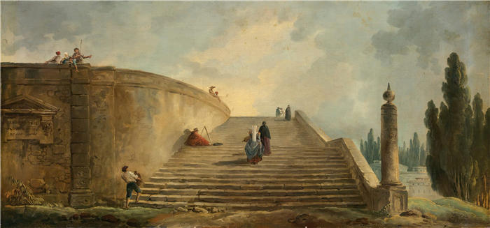 休伯特·罗伯特（Hubert Robert，法国画家）作品-大楼梯（1763）高清下载