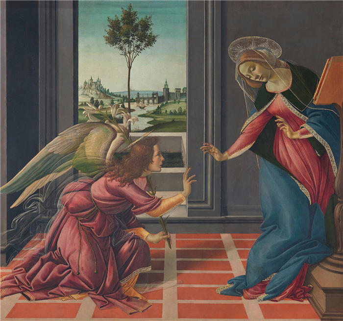 桑德罗·波提切利（Sandro Botticelli，意大利画家）作品-《报喜 (1489-90)》油画高清下载