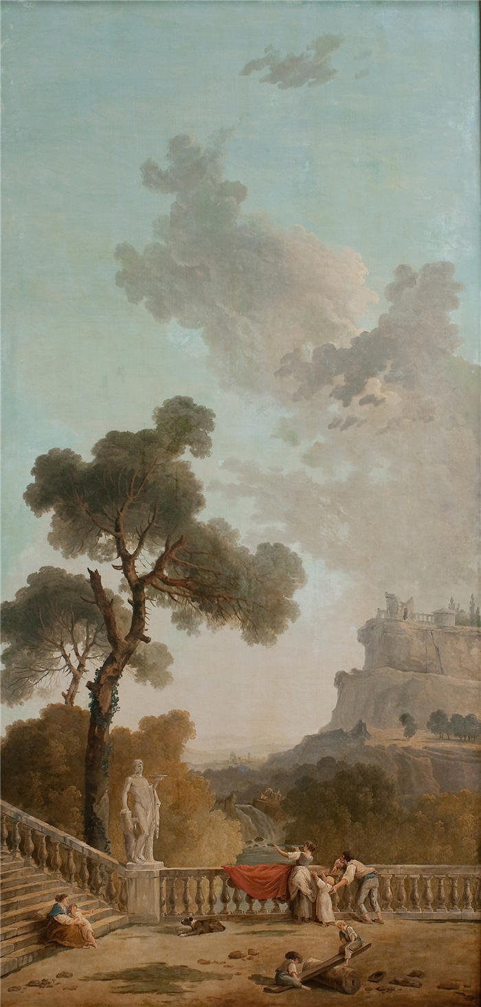 休伯特·罗伯特（Hubert Robert，法国画家）作品-从露台上看（1799）高清下载