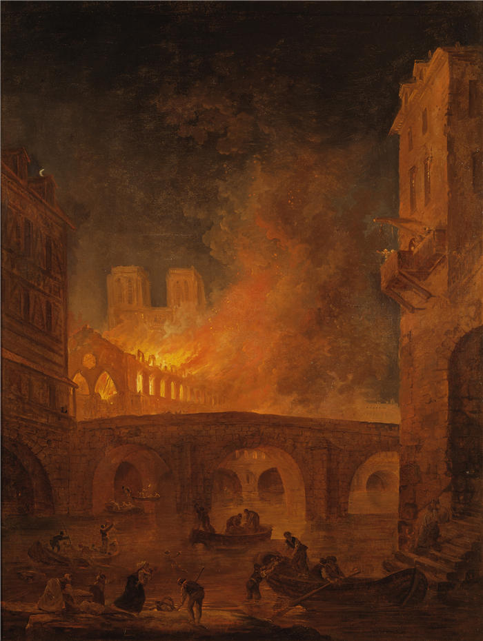 休伯特·罗伯特(Hubert Robert,法国画家)作品-巴黎的 Hôtel-Dieu 火灾(1772 年)高清下载