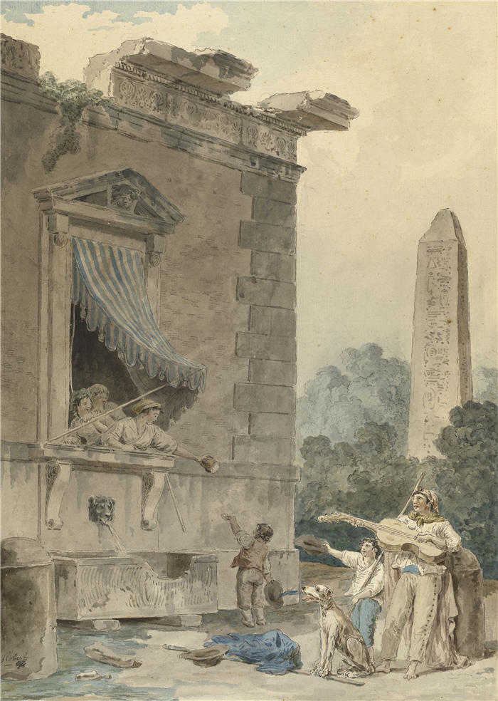休伯特·罗伯特(Hubert Robert,法国画家)作品-慈善女士(c. 1780-1785)高清下载