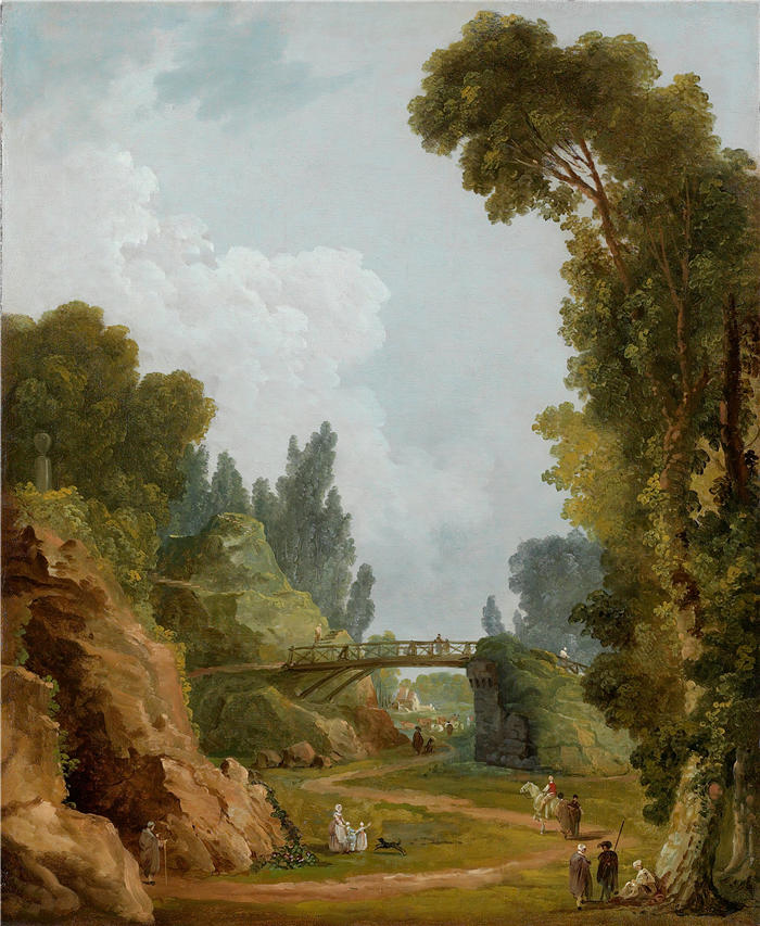 休伯特·罗伯特（Hubert Robert，法国画家）作品-法国梅雷维尔城堡的乡村桥（约 1785 年）高清下载