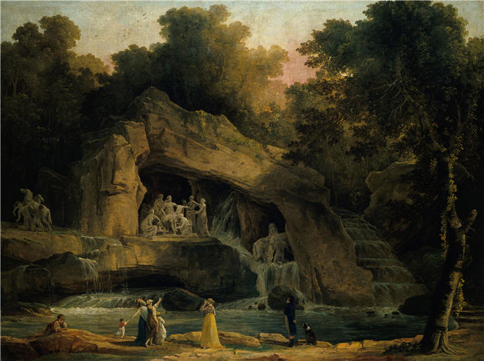 休伯特·罗伯特（Hubert Robert，法国画家）作品-凡尔赛的阿波罗浴场 (1803)高清下载