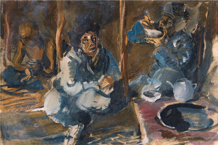 雅科夫列夫（Alexander Evgenievich Yakovlev，俄罗斯画家）作品-吉尔吉斯帐篷的内部