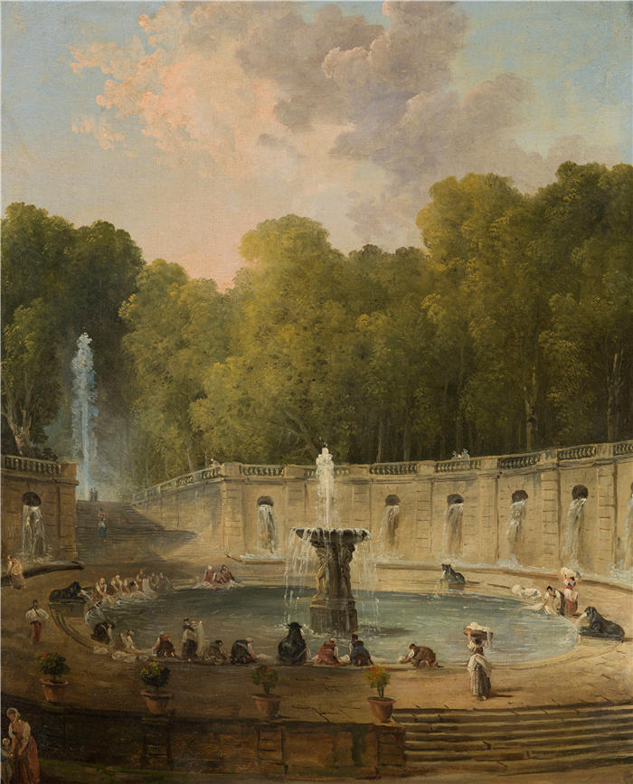 休伯特·罗伯特（Hubert Robert，法国画家）作品-公园里的洗衣妇 (1775)高清下载