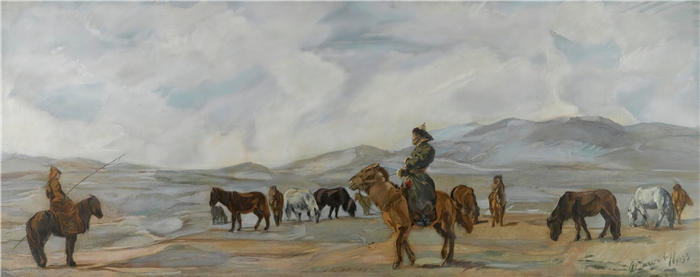 雅科夫列夫（Alexander Evgenievich Yakovlev，俄罗斯画家）作品-蒙古骑兵（1933）