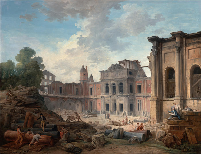 休伯特·罗伯特（Hubert Robert，法国画家）作品-拆除默东城堡 (1806)高清下载