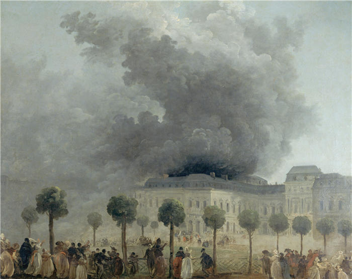 休伯特·罗伯特（Hubert Robert，法国画家）作品-1781 年 6 月 8 日从皇宫花园看到的歌剧院之火 (1781)高清下载