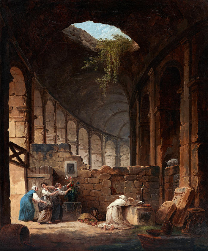 休伯特·罗伯特（Hubert Robert，法国画家）作品-斗兽场中的隐士（1790）高清下载