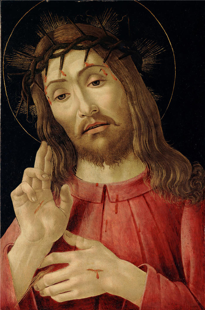 桑德罗·波提切利（Sandro Botticelli，意大利画家）作品-《复活的基督（约 1480 年）》油画高清下载