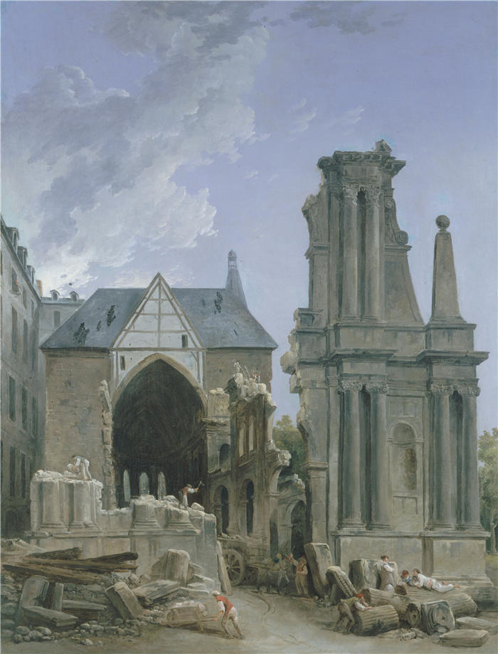 休伯特·罗伯特（Hubert Robert，法国画家）作品-拆迁中的费扬教堂 (1804)高清下载