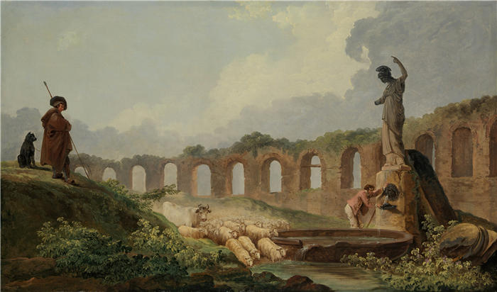 休伯特·罗伯特（Hubert Robert，法国画家）作品-废墟中的渡槽高清下载