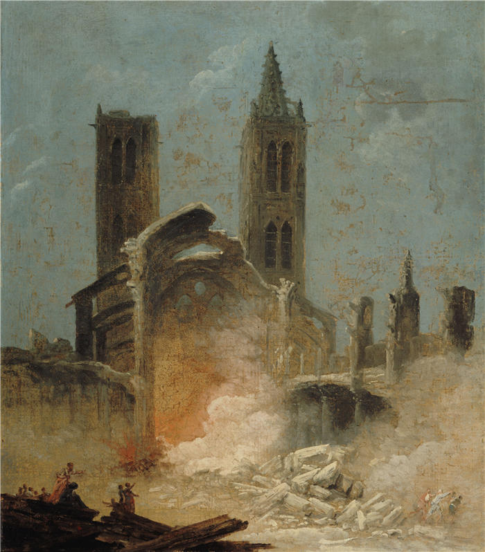 休伯特·罗伯特（Hubert Robert，法国画家）作品-1800 年拆除 Saint-Jean-en-Grève 教堂 (1800)高清下载
