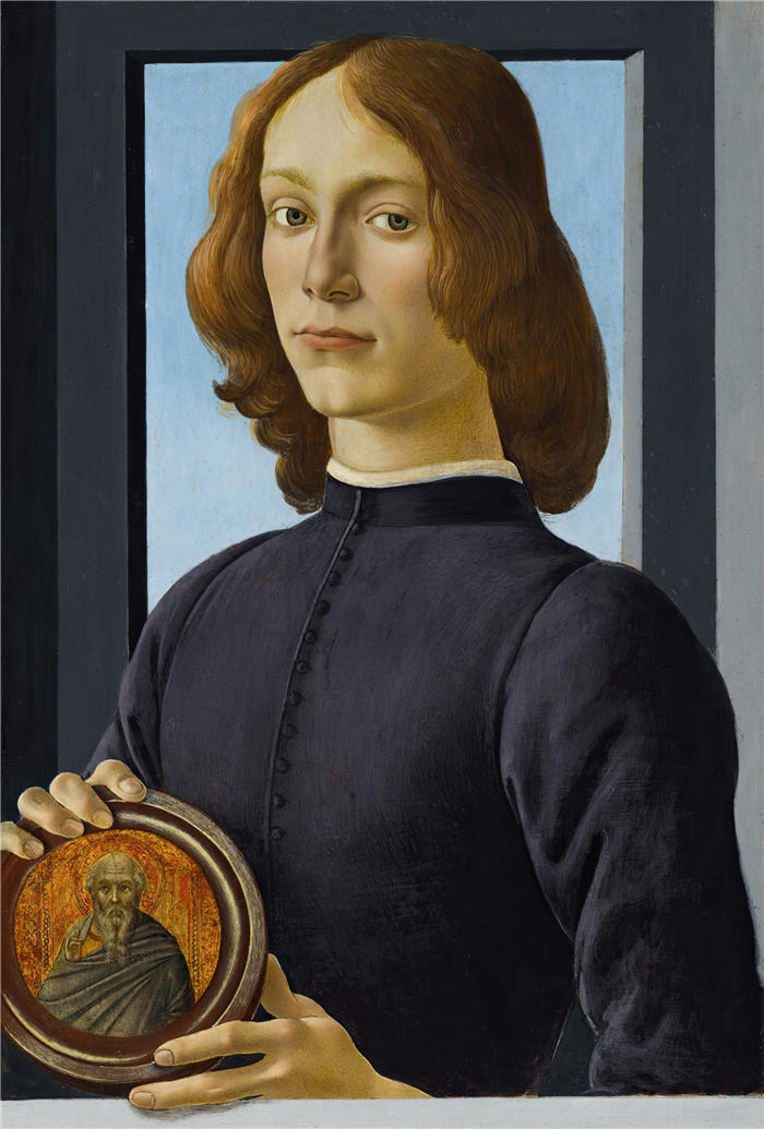 桑德罗·波提切利（Sandro Botticelli，意大利画家）作品-《一个拿着圆盘的年轻人的画像》油画高清下载