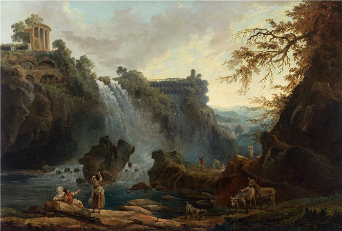 休伯特·罗伯特（Hubert Robert，法国画家）作品-蒂沃利瀑布 (1776)高清下载