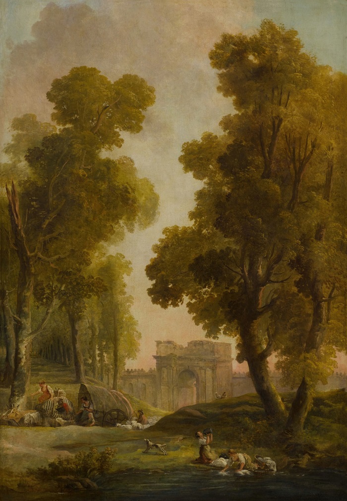 休伯特·罗伯特（Hubert Robert，法国画家）作品-风景中的洗衣妇高清下载