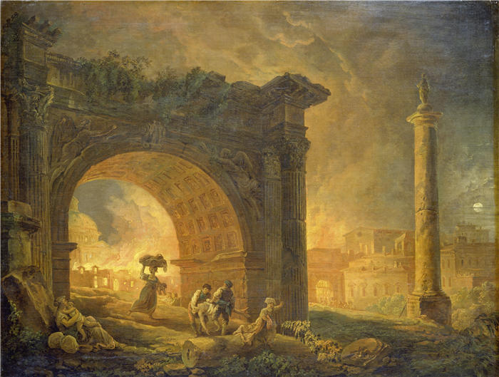 休伯特·罗伯特（Hubert Robert，法国画家）作品-罗马废墟 (1773)高清下载