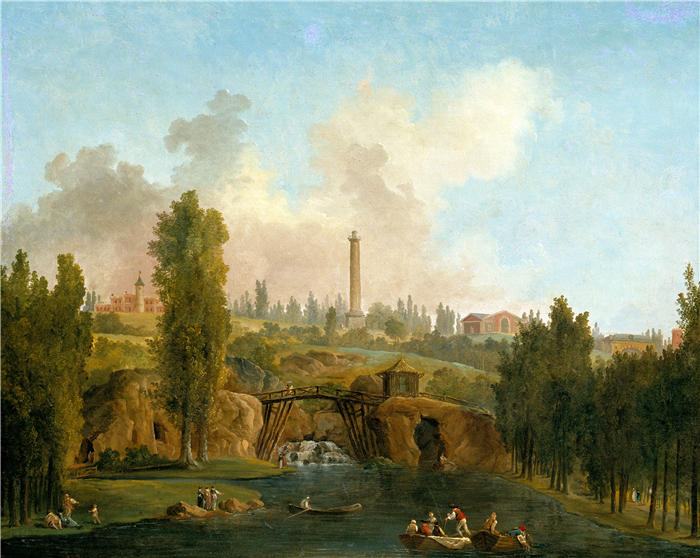 休伯特·罗伯特（Hubert Robert，法国画家）作品-梅雷维尔公园的景色高清下载