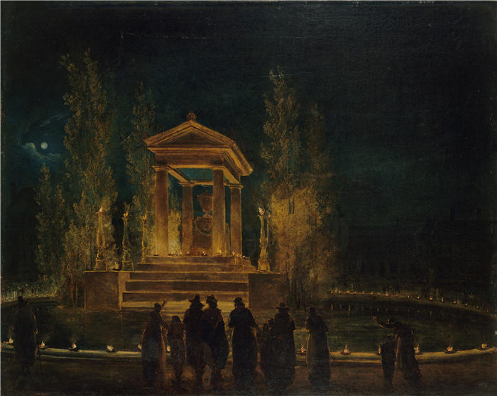 休伯特·罗伯特（Hubert Robert，法国画家）作品-让-雅克·卢梭的临时陵墓高清下载