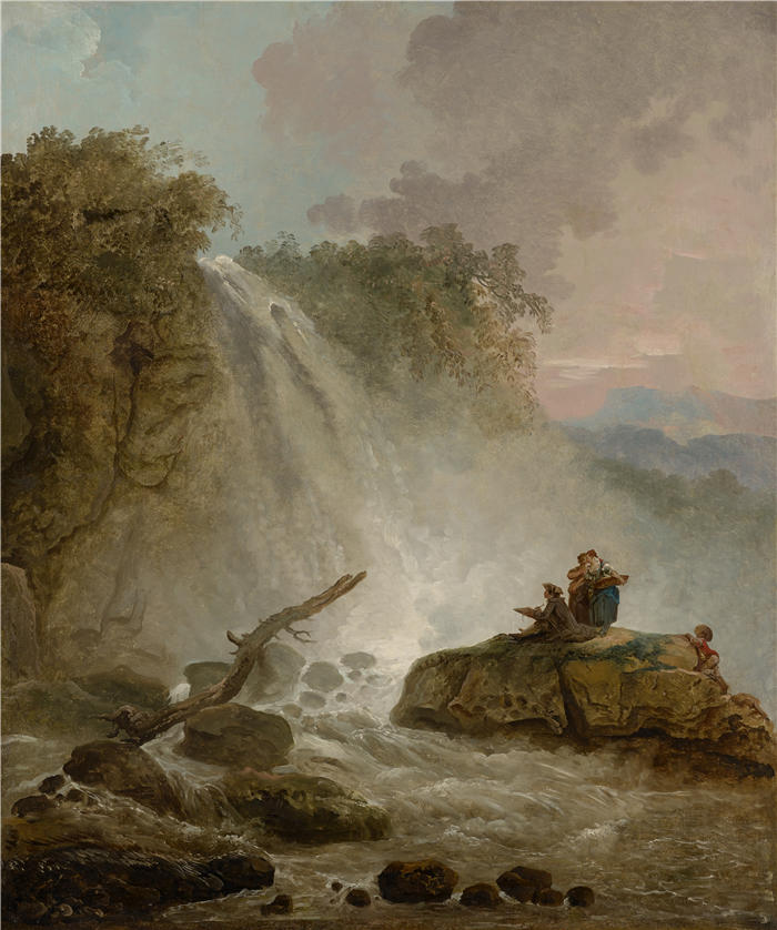 休伯特·罗伯特（Hubert Robert，法国画家）作品-与绘画艺术家的瀑布高清下载