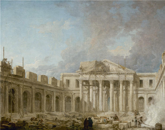 休伯特·罗伯特（Hubert Robert，法国画家）作品-建设中的外科学校 (1773)高清下载