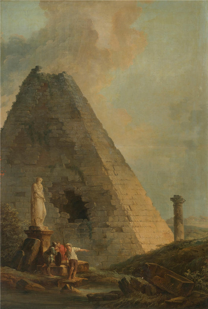 休伯特·罗伯特（Hubert Robert，法国画家）作品-随想曲与塞斯提乌斯金字塔和意大利风景中的旅行者高清下载
