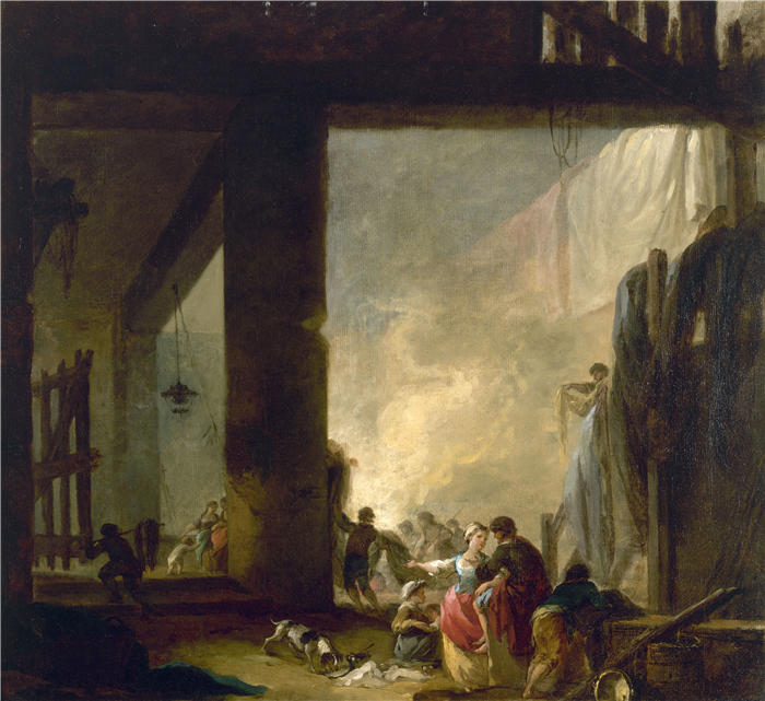 休伯特·罗伯特（Hubert Robert，法国画家）作品-洗衣房（1758-1759）高清下载