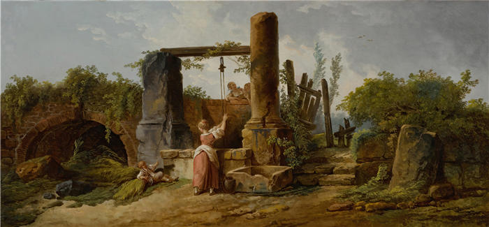 休伯特·罗伯特（Hubert Robert，法国画家）作品-井边的农妇高清下载