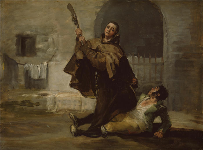 弗朗西斯科·德·戈雅 （Francisco de Goya y Lucientes，西班牙画家）作品-Friar Pedro Clubs El Maragato with the Gun of the