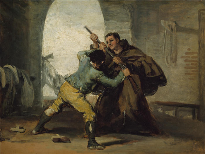 弗朗西斯科·德·戈雅 （Francisco de Goya y Lucientes，西班牙画家）作品-佩德罗修士从 El Maragato 手中夺过枪（约 1806 年）
