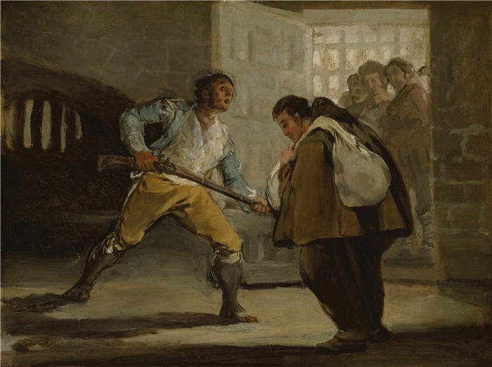 弗朗西斯科·德·戈雅 (Francisco de Goya y Lucientes,西班牙画家)作品-El Maragato 用他的枪威胁 Pedro de Zaldivia 修士(约 1806 年)