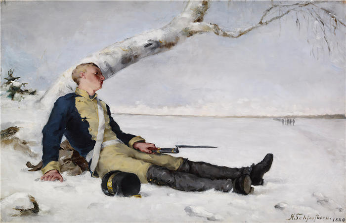 海伦娜·索菲亚(Helena Sofia，芬兰画家)作品-《雪中​​受伤的战士 (1880)》高清下载
